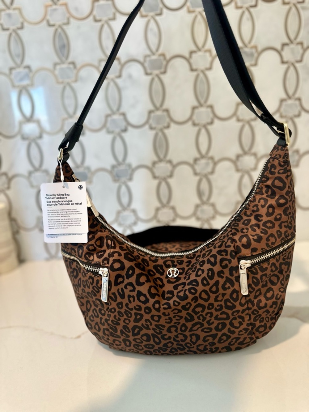 NWT Lululemon Slouchy Sling Bag 6L - Leopard Print Metal Hardware